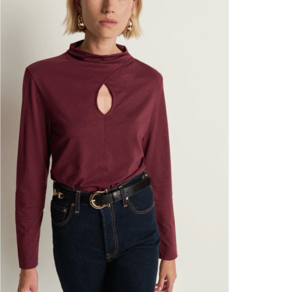 Nation LTD Burgundy Keyhole Long Sleeve Top